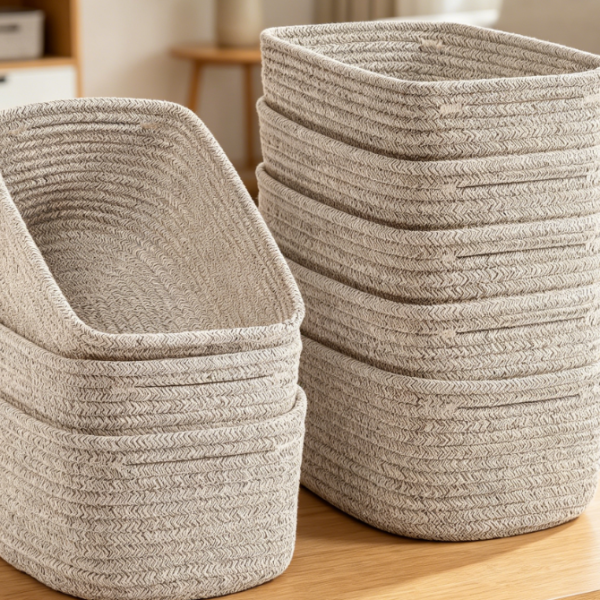 Woven Rope Storage Basket Set – Bathroom & Closet Organizer