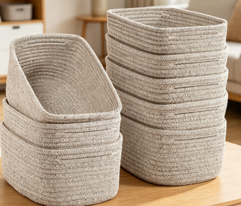 Woven Rope Storage Basket Set – Bathroom & Closet Organizer