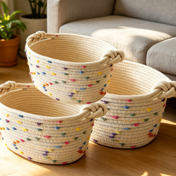 Small Woven Basket Set – Rainbow Pattern – Toy Storage
