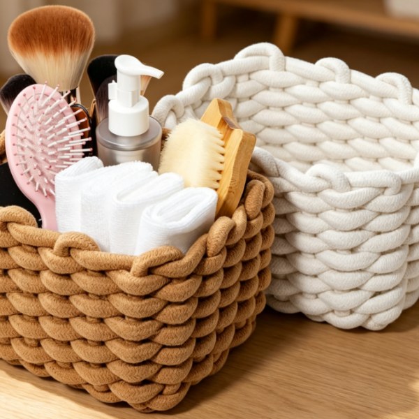 Rope Woven Basket Set – Bathroom & Desktop Organizer