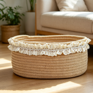 Jute Woven Storage Basket — Shelf Decor & Organizer
